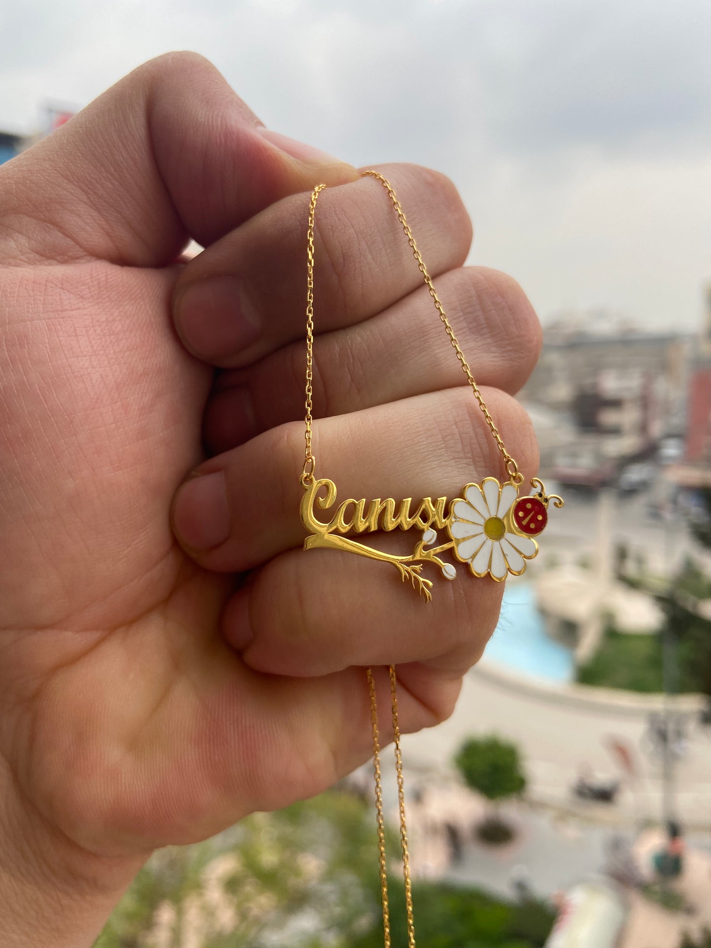 Uğur Böcekli Papatya Kolye - Forse Zincirli