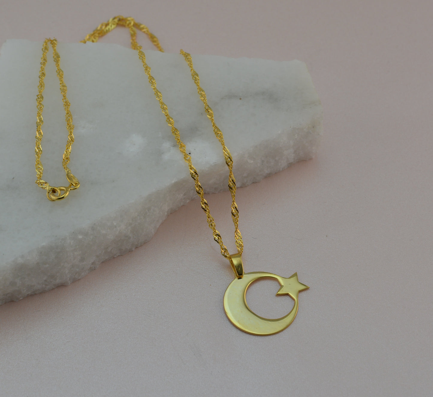 Ay Yıldız Sade Kolye - Burgu Zincirli