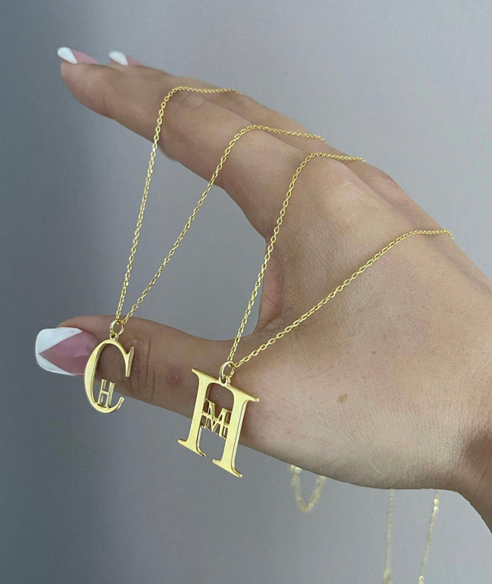 Bir Büyük Bir Küçük Harf Kolye - Forse Zincir
