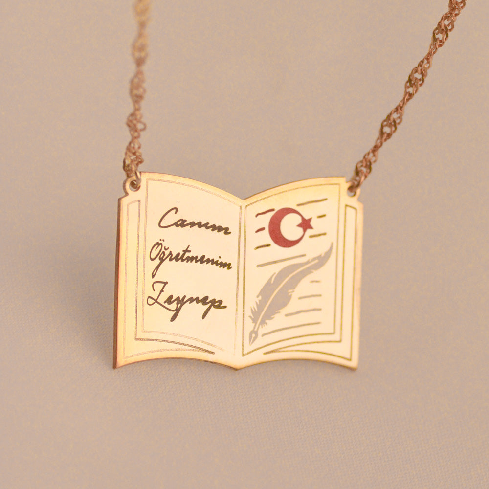 Canım Öğretmenim Kitap Kolye - Burgu Zincirli