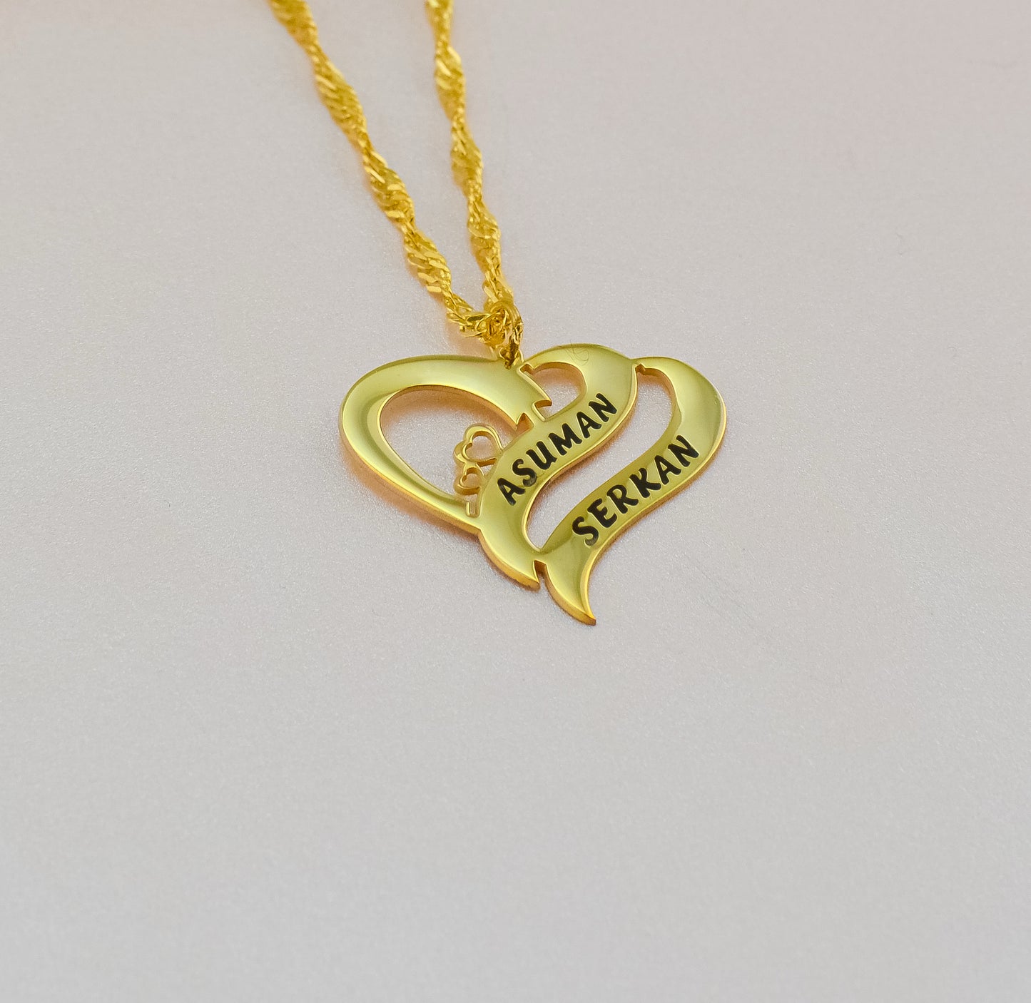 İç İçe Kalpli Kolye - Burgu Zincirli