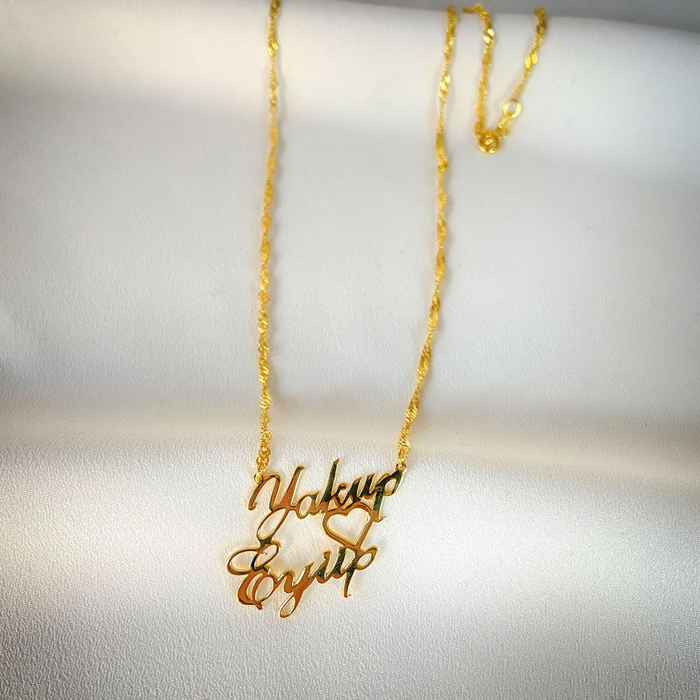 İki İsim Üst Üste Kolye - Burgu Zincirli