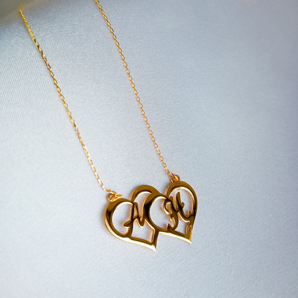 İki Kalpli Harf Kesişim Kolye - Forse Zincirli