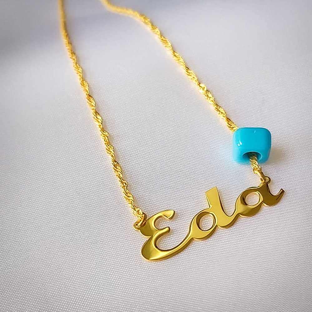 İsimli Boncuklu Kolye - Burgu Zincirli