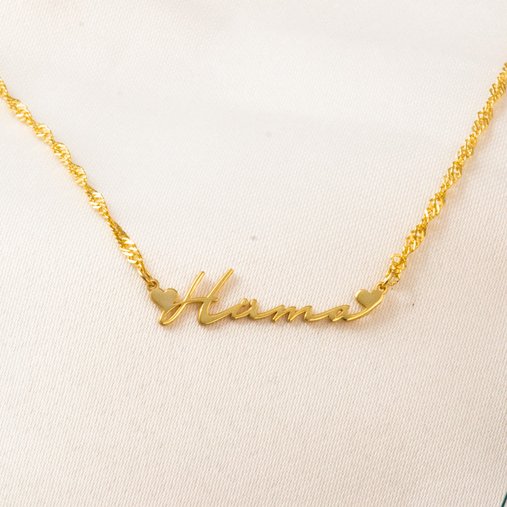 İsimli El Yazısı Kalp Figürlü Kolye - Burgu Zincirli