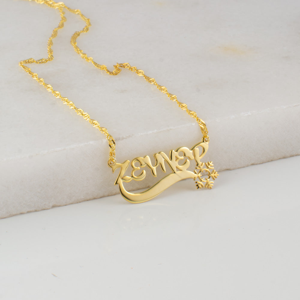 İsimli Kar Tanesi Kolye - Burgu Zincirli