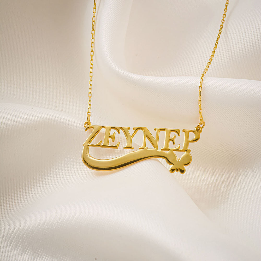 İsimli Altı Şeritli Kelebek Kolye - Forse Zincirli