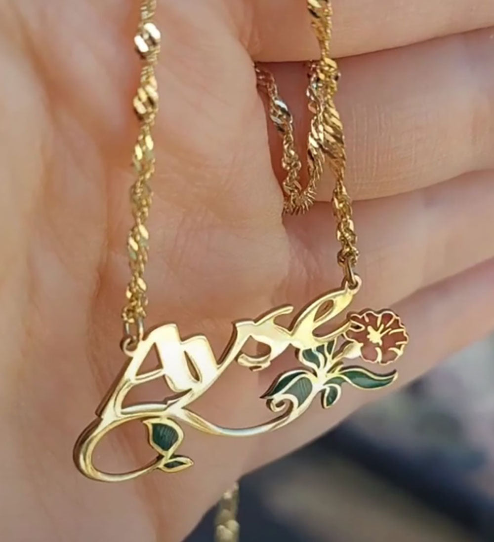 İsimli Zambak Kolye - Burgu Zincirli