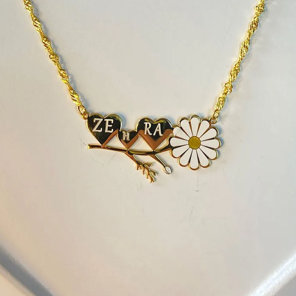 Papatya Üç Kalpli Kolye - Burgu Zincirli