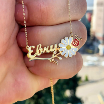 Uğur Böcekli Papatya Kolye - Forse Zincirli