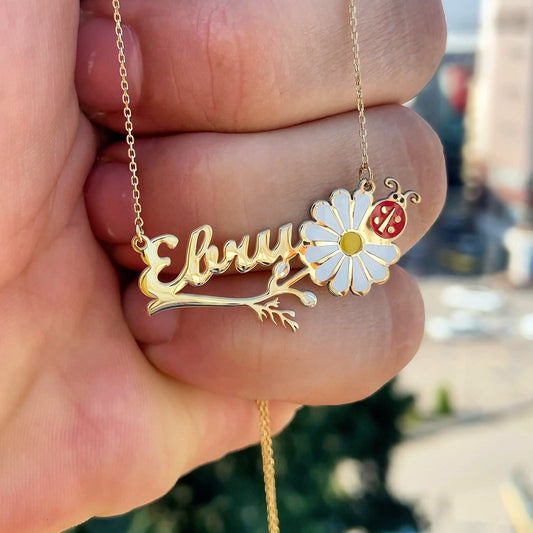 Uğur Böcekli Papatya Kolye - Forse Zincirli